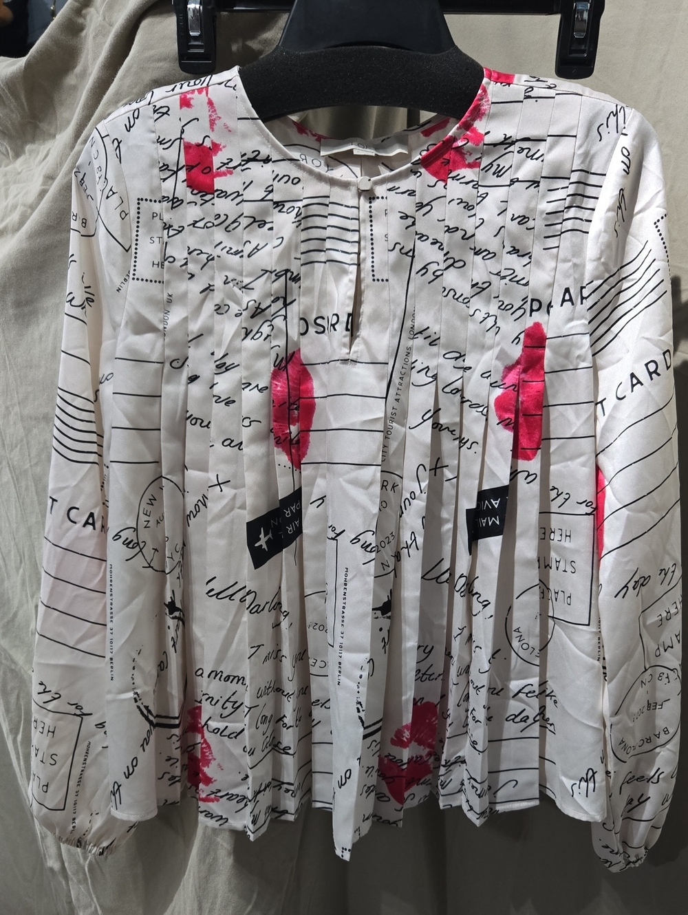 LOFT White Blouse with Pink Lip and Script Print